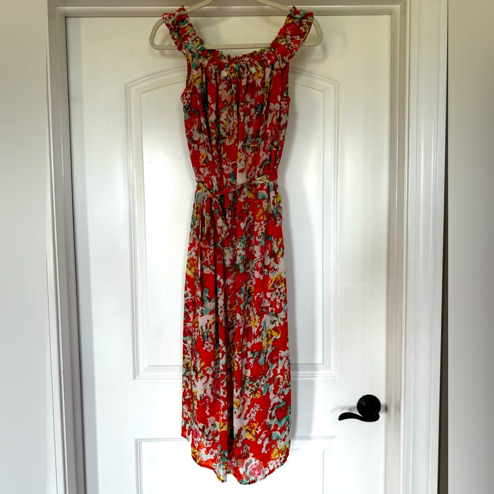 Orange Floral Pattered Off the Shoulder Dress